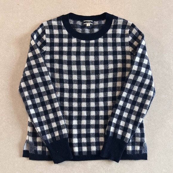 J. Crew Navy Cashmere Gingham Sweater ASO Wednesday Addams - Picture 6 of 13